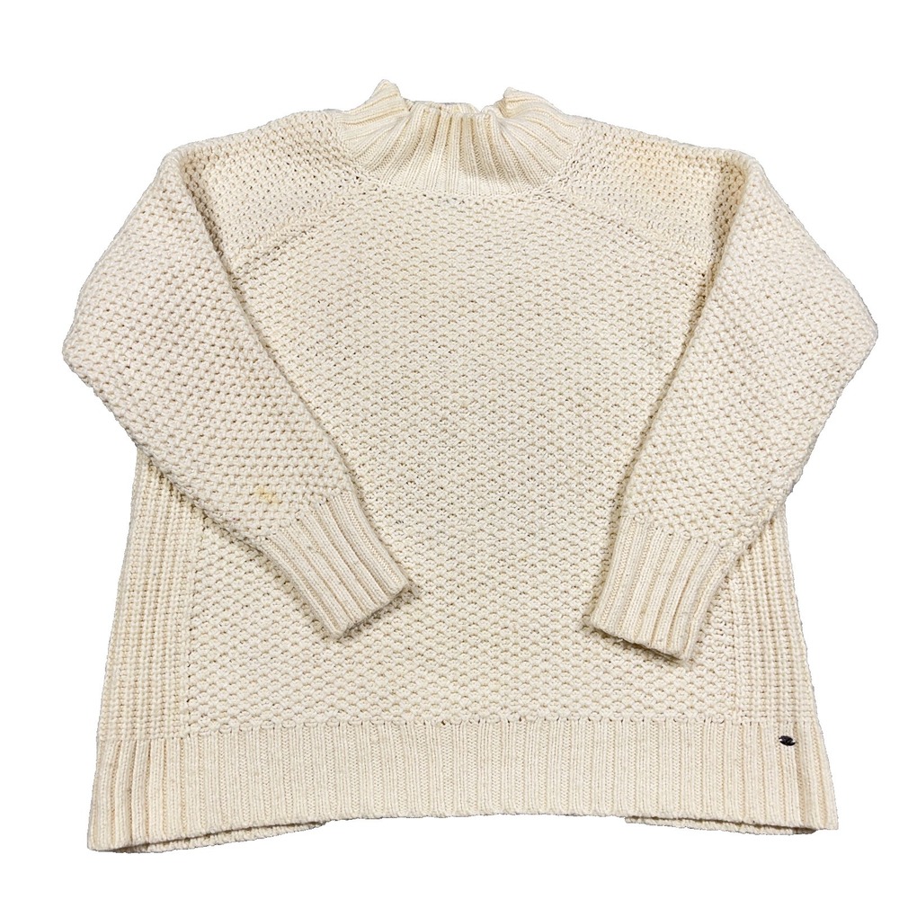 American Eagle Sweater Women XL Cream Chunky Wool Knit Fishermen‎ Turtleneck *